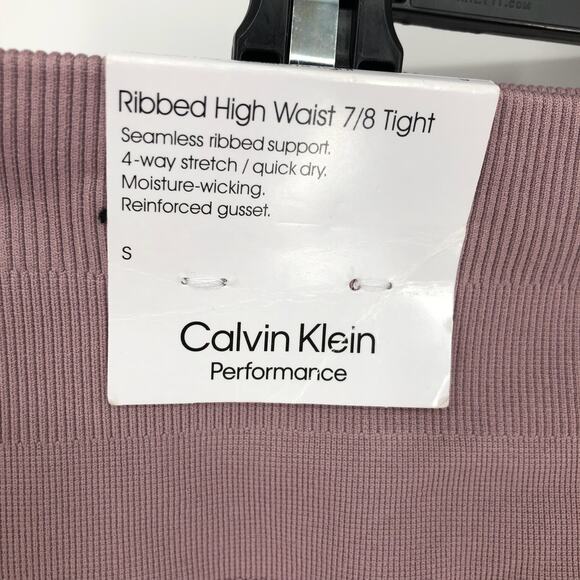 Calvin Klein Womens 7/8 Leggings Small Dusty Pink Stretch High Waist Ribbed NWT - Picture 8 of 10
